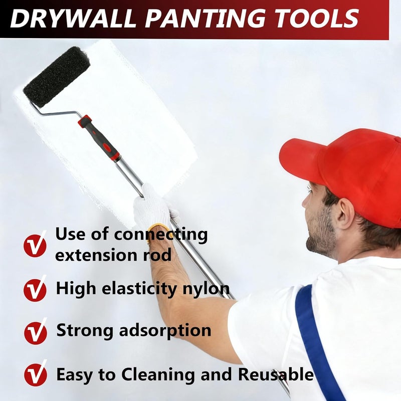 Ceeintee Drywall Skimming Blade Set, Include 24" Skimming Blade, 12" Mud Pan, 7" Drywall Compound Rollers, a Extension Handle and Three Drywall Tools for Drywall/Plaster/Wallboard - Image 5